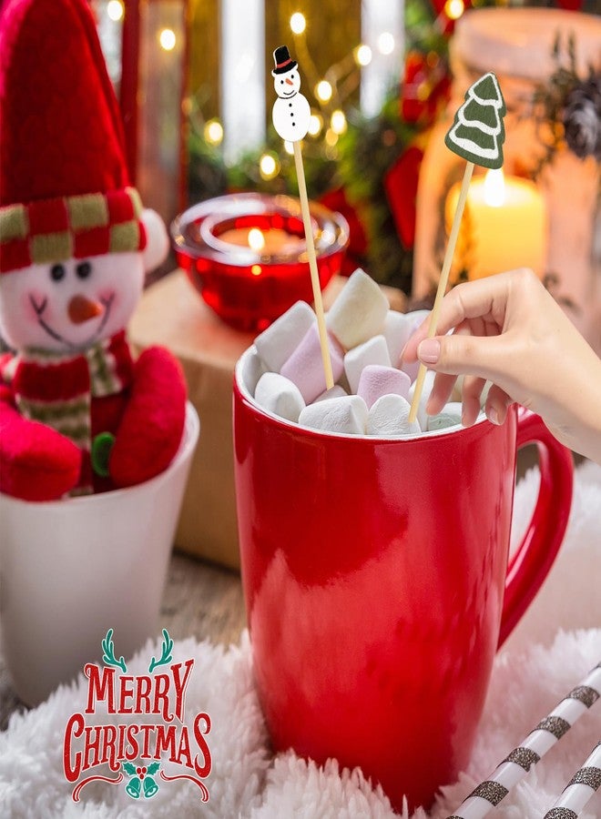 HFBOBP 100pcs Christmas Cocktail Picks, 4.7inch Christmas Tree Snowman Santa Claus Reindeer Candy Snowflake Gift Bamboo Cocktail Toothpicks Fruit Food Appetizer Skewers for Winter Christmas Party Decorations - Image 2